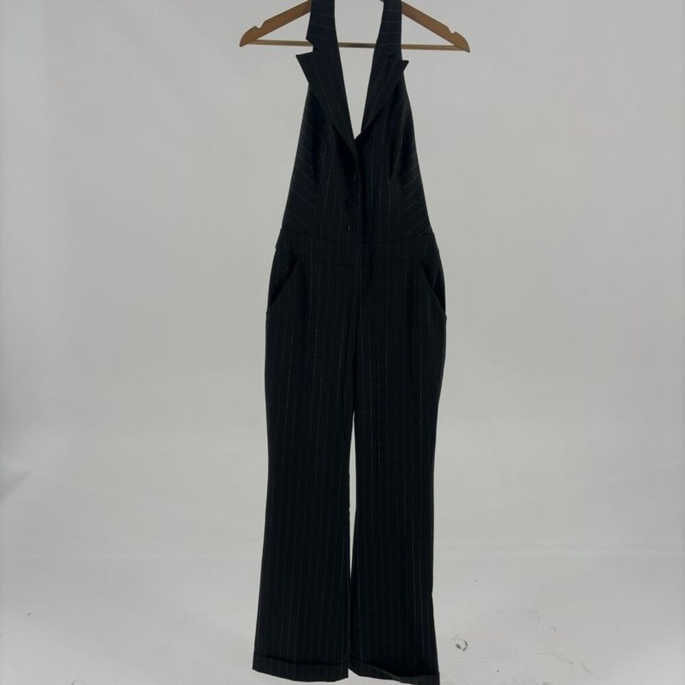 bebe Metallic Pinstripe Halter Jumpsuit